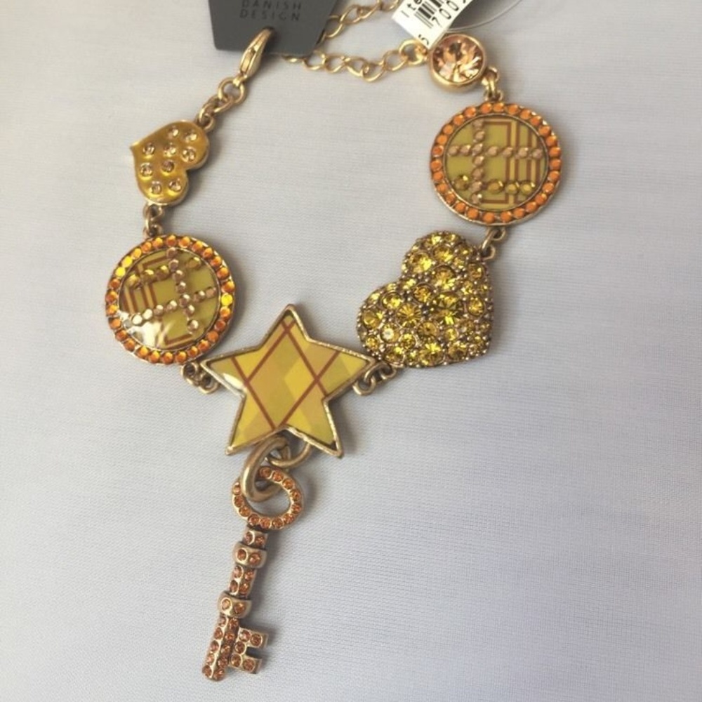 PILGRIM Bracelet Gold Amber Green Swarovski Enamel